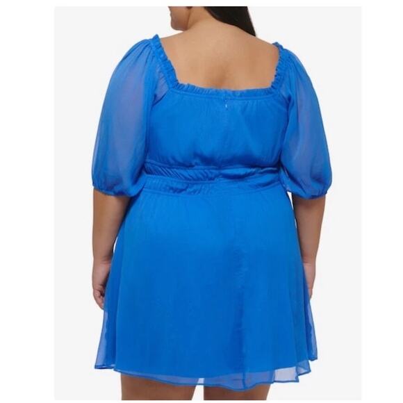 Vince Camuto Chiffon Mini Party Dress Half Sleeve 16W Cocktail Event Royal Blue - Picture 3 of 11